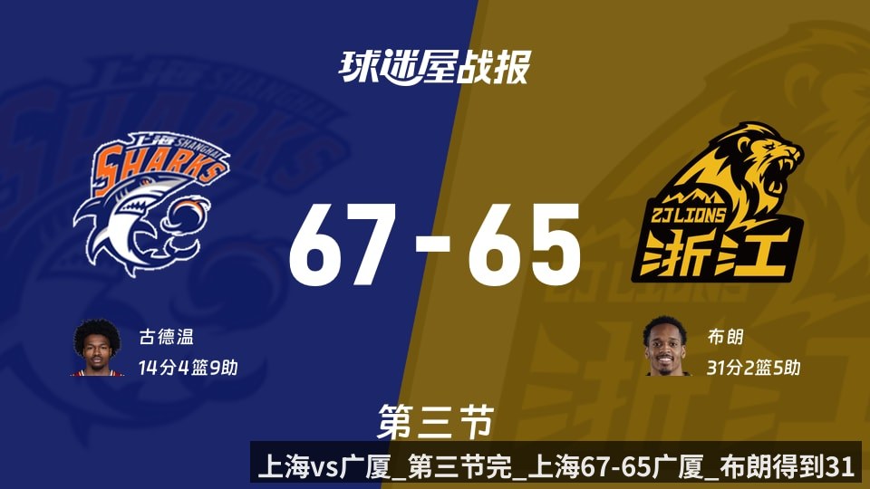 上海vs广厦_第三节完_上海67-65广厦_布朗得到31分